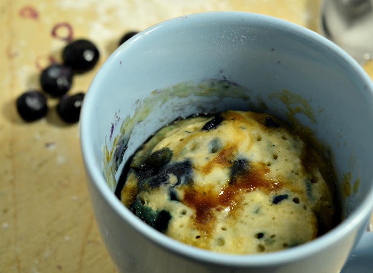 blueberry muffins in a mug