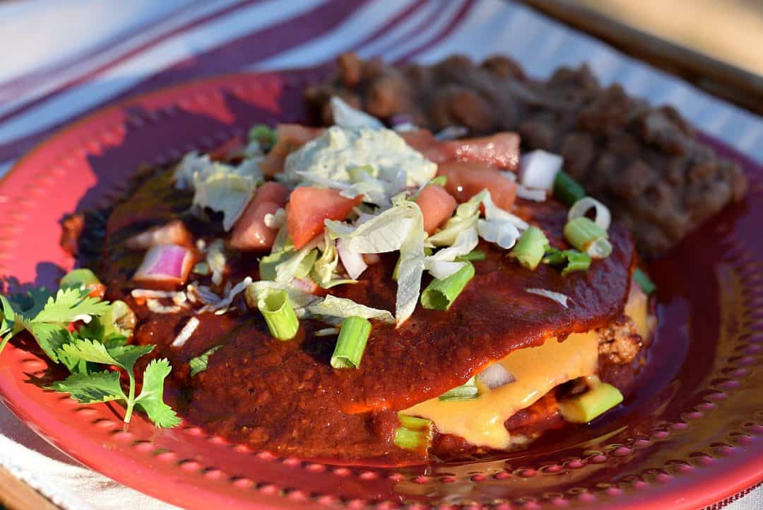 Stacked Red Chile Enchiladas Brand New Vegan