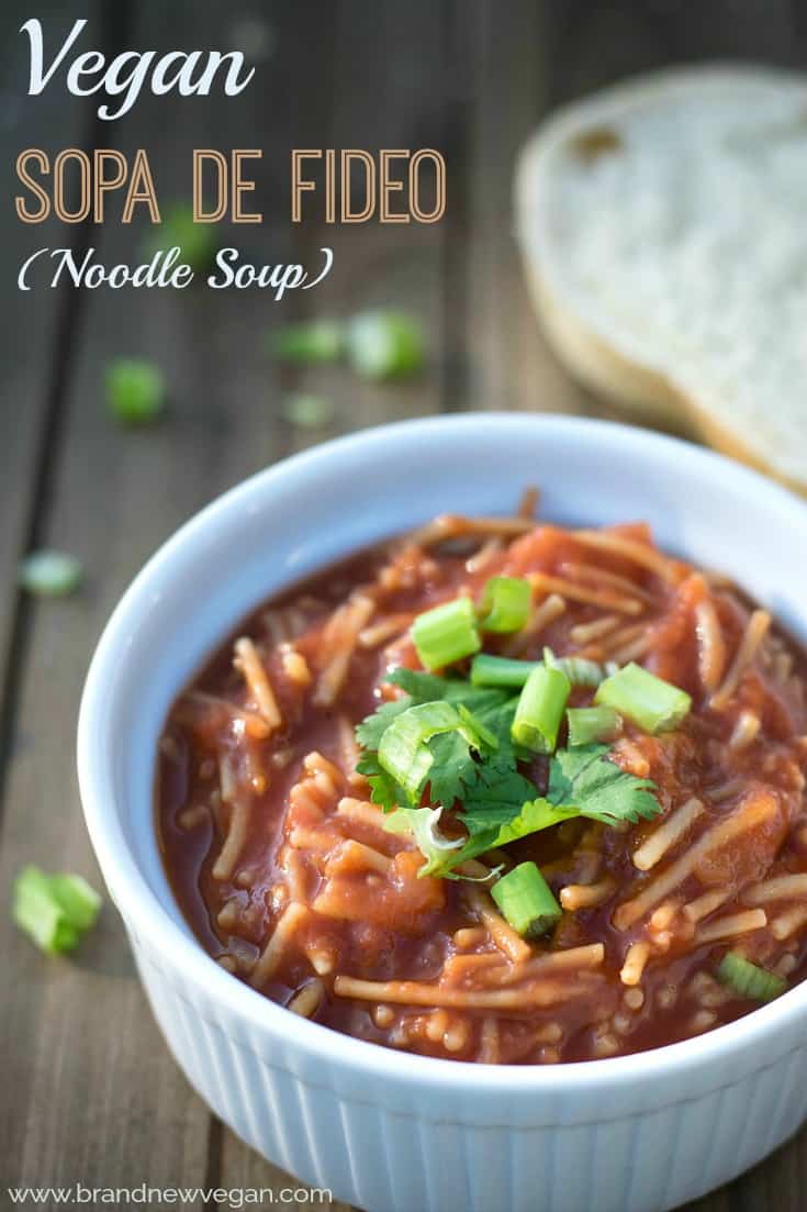 This Vegan Sopa de Fideo is pure Mexican Comfort Food.  Think homemade Tomato Soup - with noodles.  It comes together in minutes for a quick and hearty meal. 