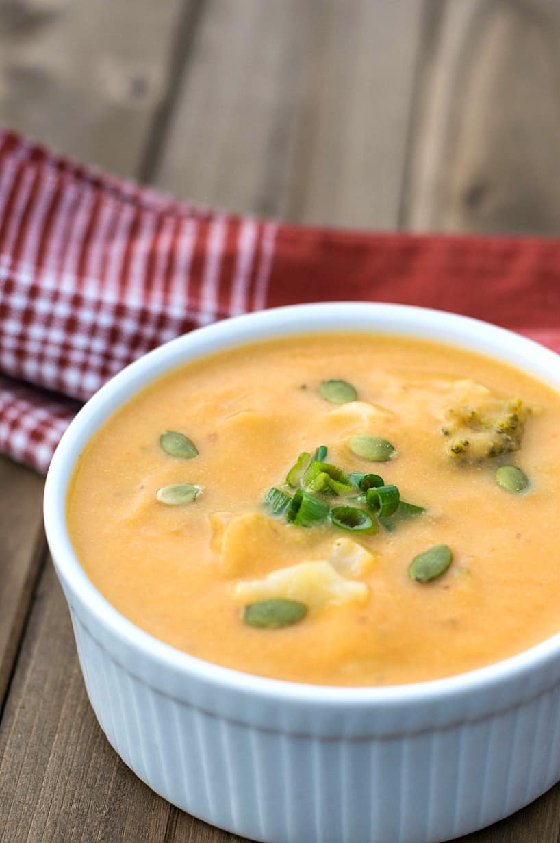 cheesy vegan broccoli cauliflower soup