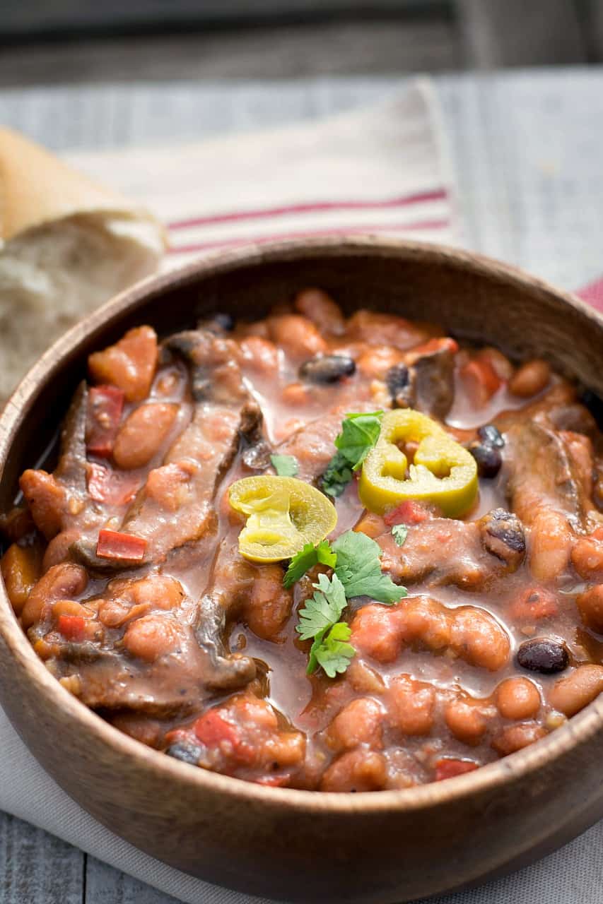 vegan bean soup with mushroom bacon IP