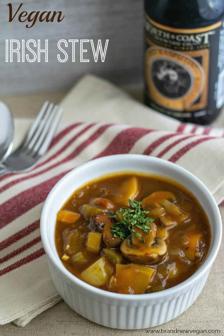 If you love a thick, hearty stew - then this Vegan Irish Stew is for you.  Big chunks of Portobello Mushrooms, hearty root vegetables, and an amazing broth make this a real 'stick-to-your-ribs" kind of meal.