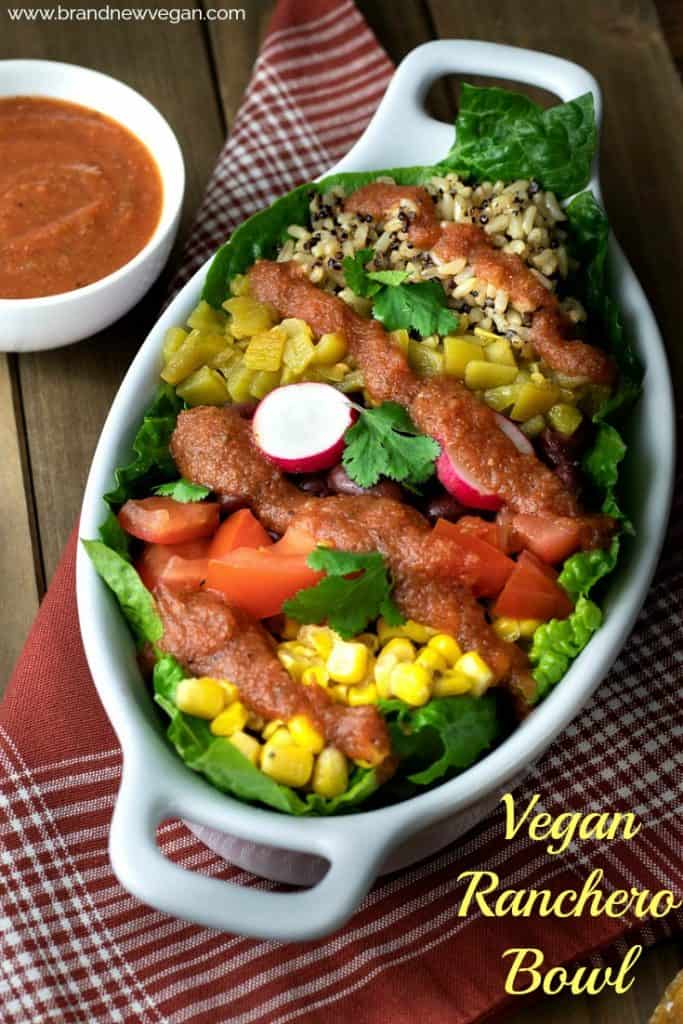 The secret to an AWESOME Burrito Bowl is the sauce, so I copied one of my favorite restaurant's sauce to give you this amazing Vegan Ranchero Bowl.