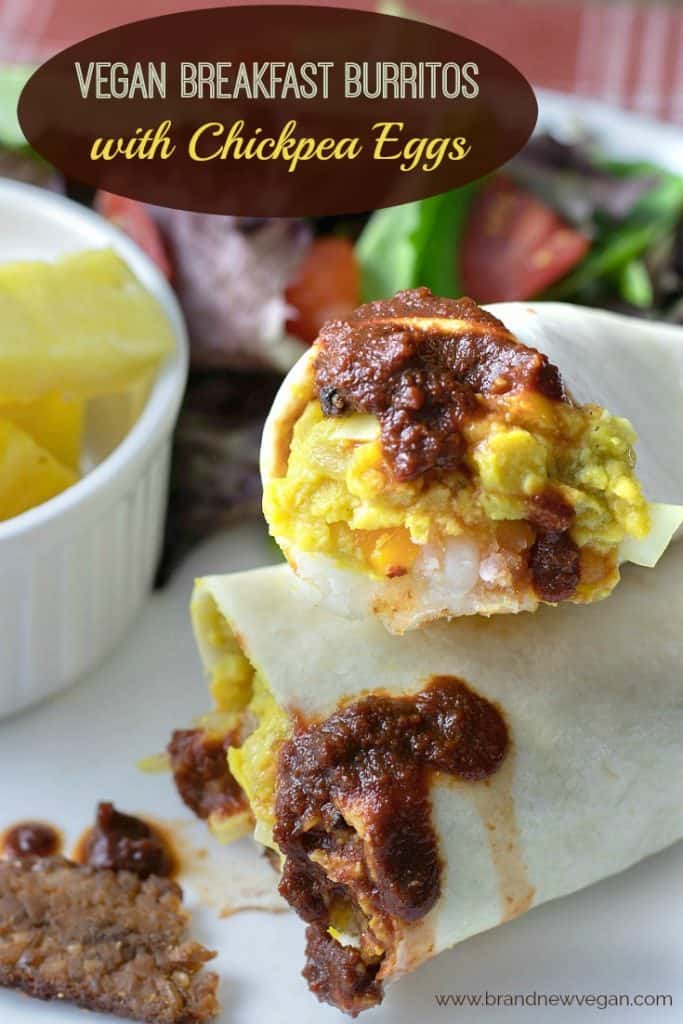 Scrambled Eggs made from Chickpeas make these Vegan Breakfast Burritos a delicious grab n go meal for those busy mornings. A taste of New Mexico in every bite!