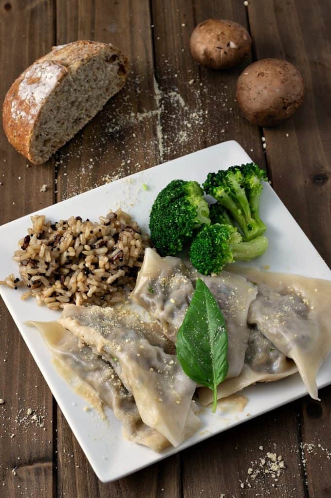 Mushroom Ravioli with Garlic Alfredo Sauce