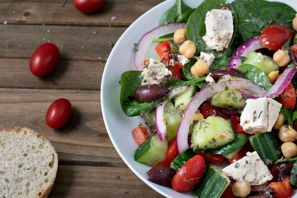 Vegan Greek Salad with Oil-Free Dressing and Tofu Feta ...