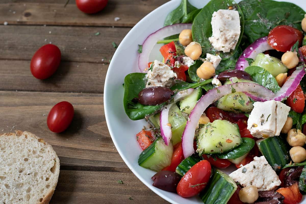 Vegan Greek Salad With Oil-Free Dressing And Tofu Feta