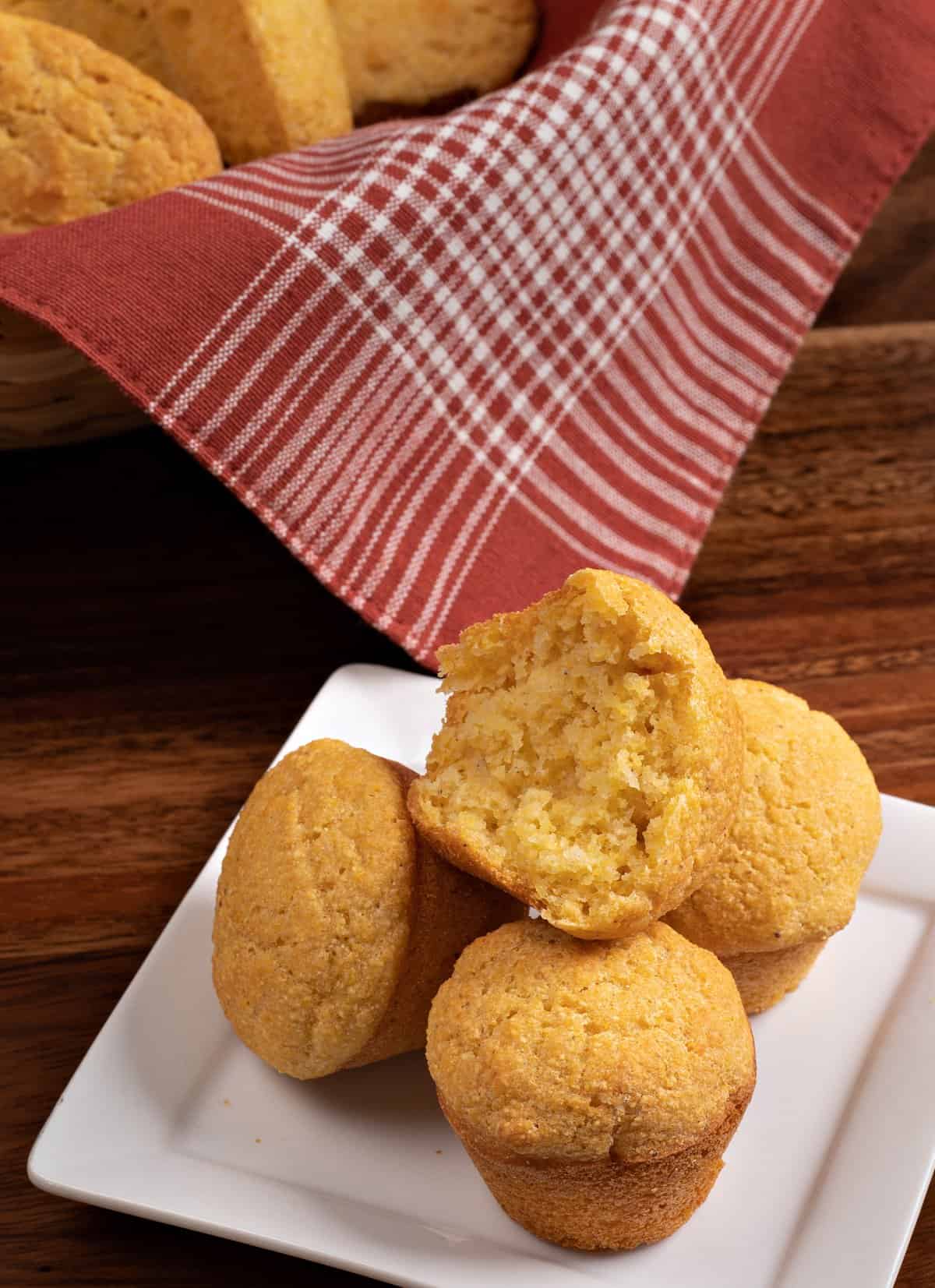 basket and plate of my simple vegan cornbread