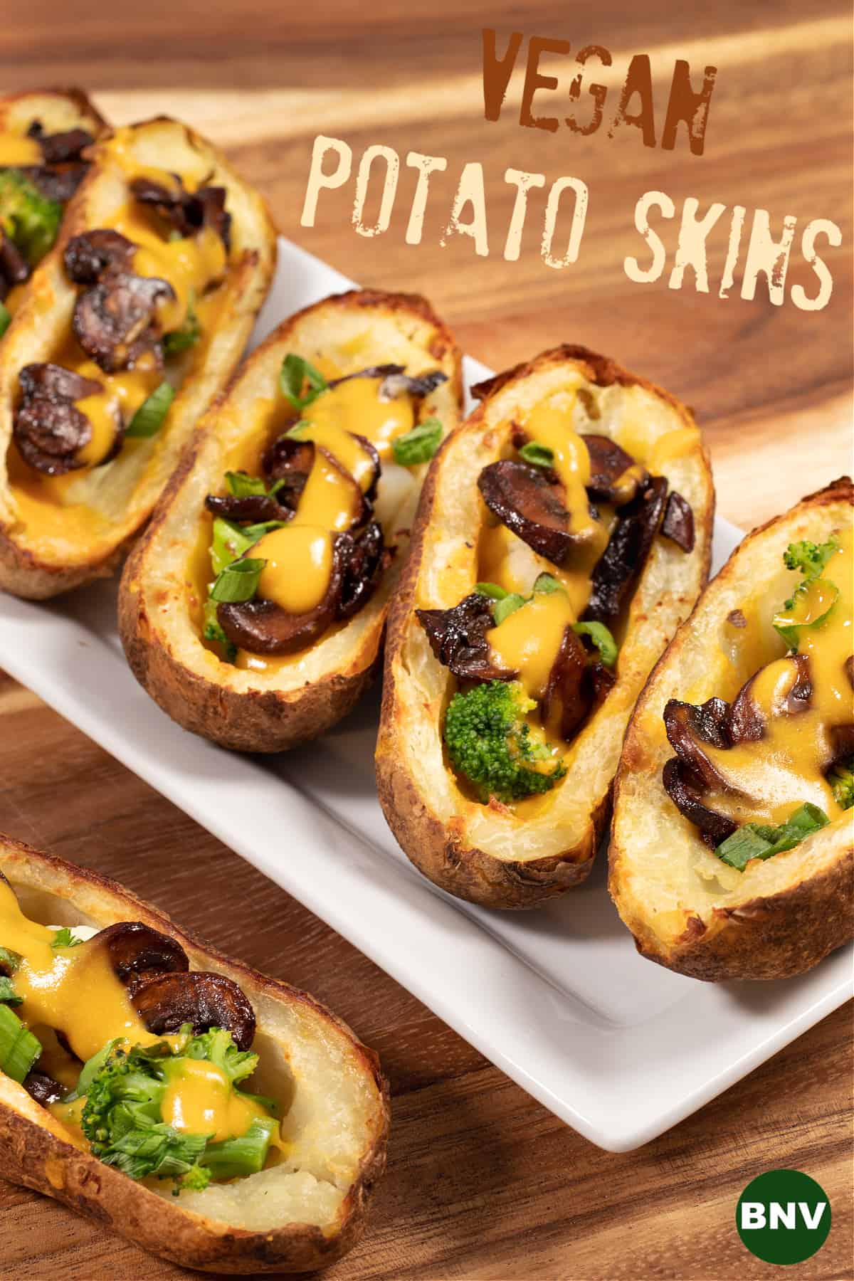 vegan potato skins with vegan cheese and bacon