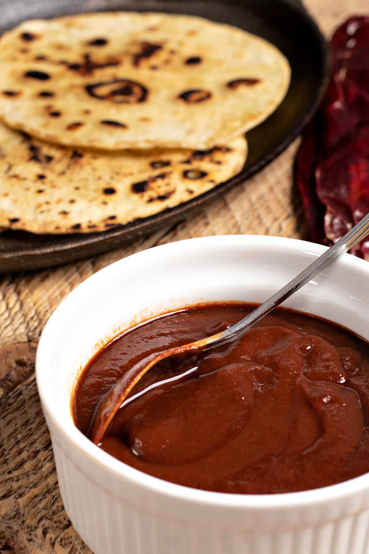 a bowl of New Mexican red Chile sauce