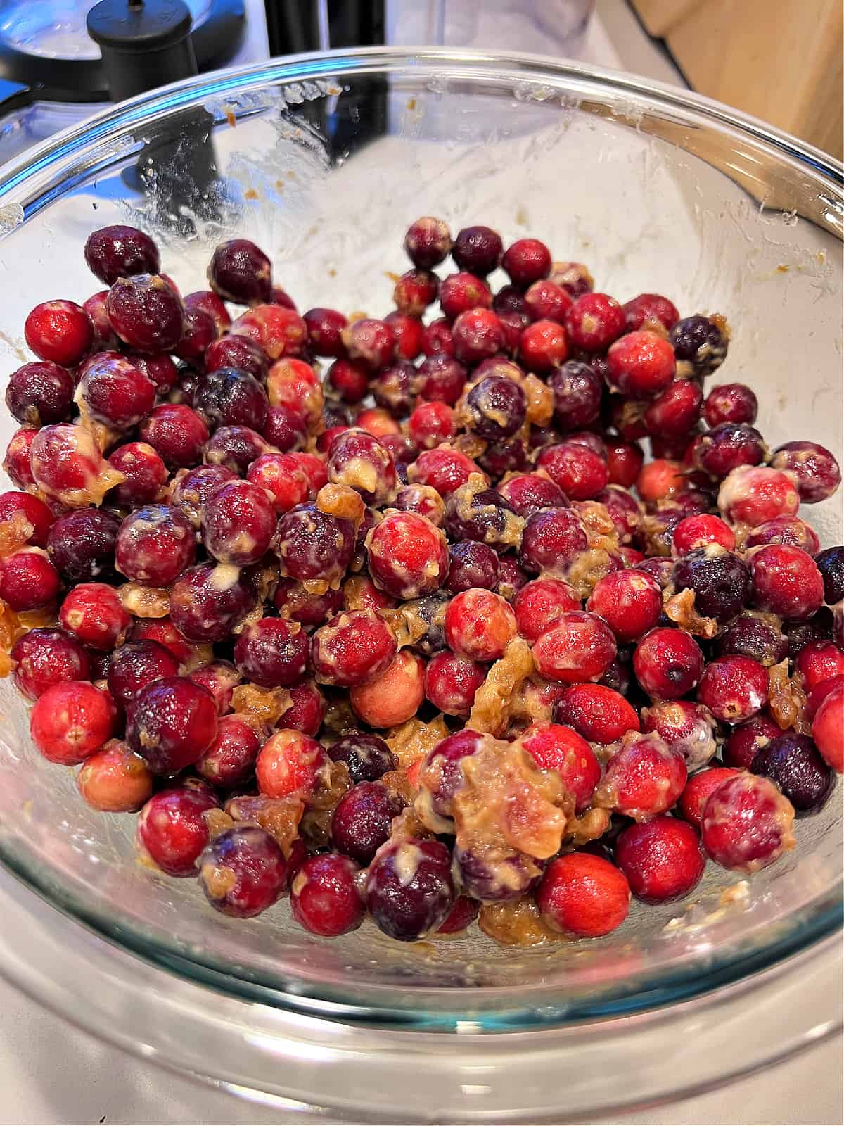 cranberries mixed with date paste for a cobbler
