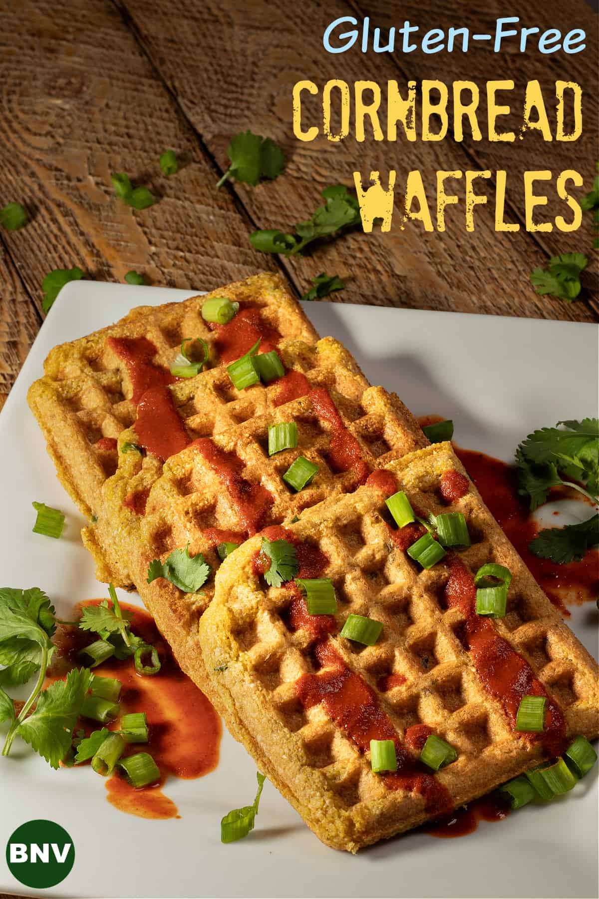 gluten-free cornbread waffles with Pinterest title 