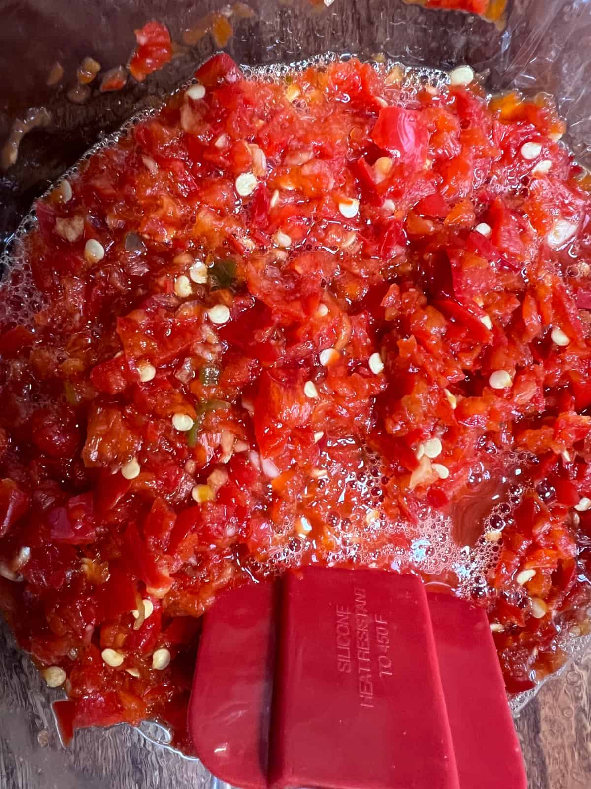 fermentation bubbles of homemade sriracha