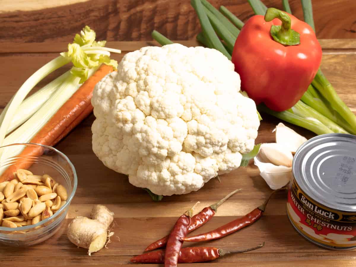 photo of all the veggies needed to make Kung Pao cauliflower