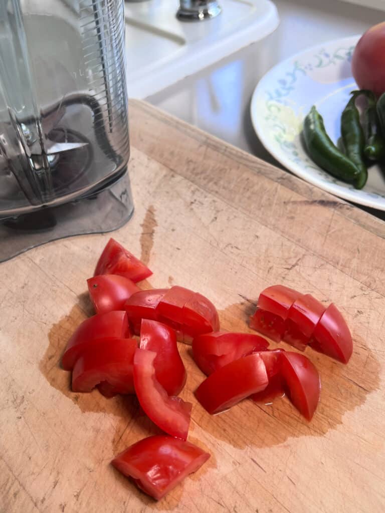chopped tomatoes for making super easy salsa Rosa