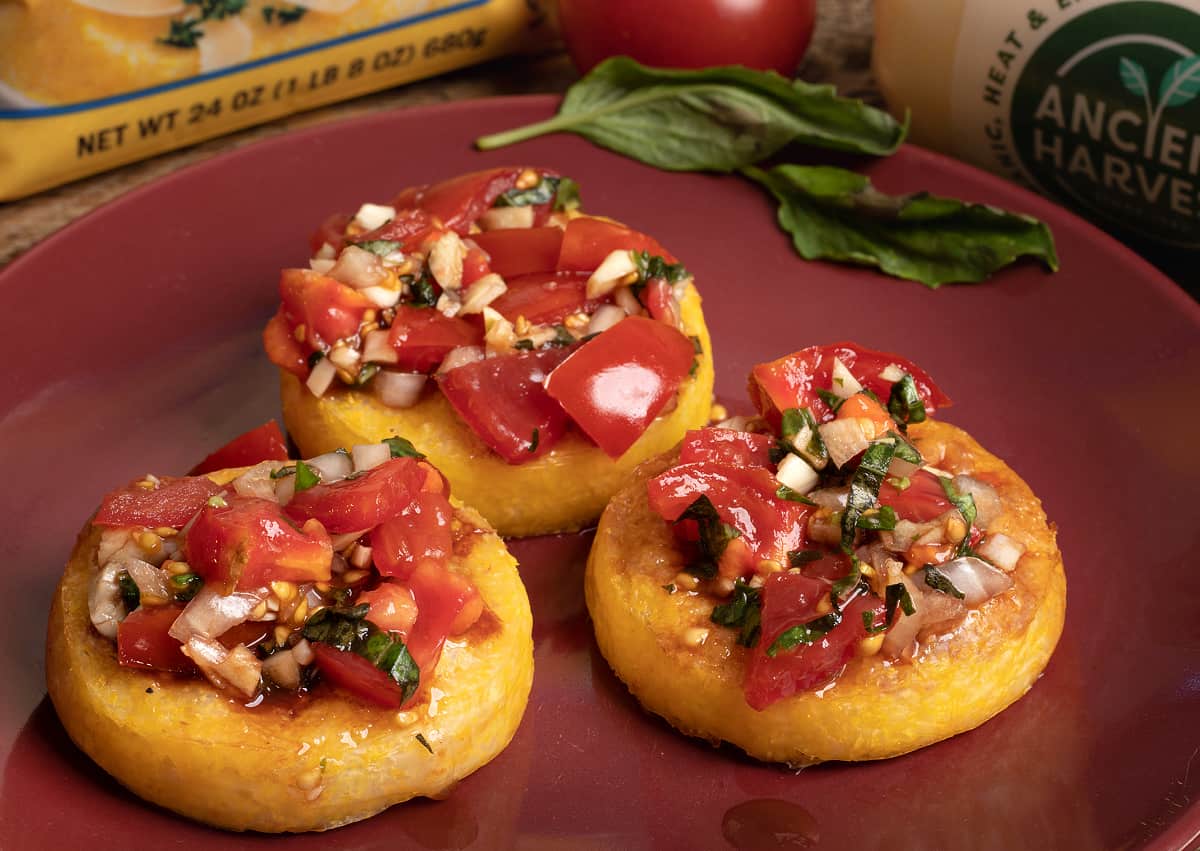 polenta rounds topped with bruschetta