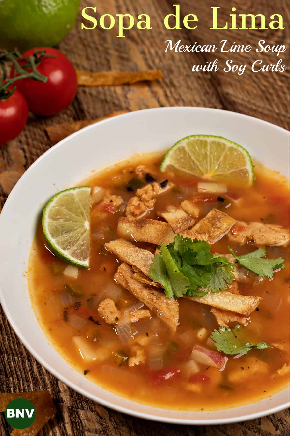 bowl of Sopa de Lima with tortilla strips 