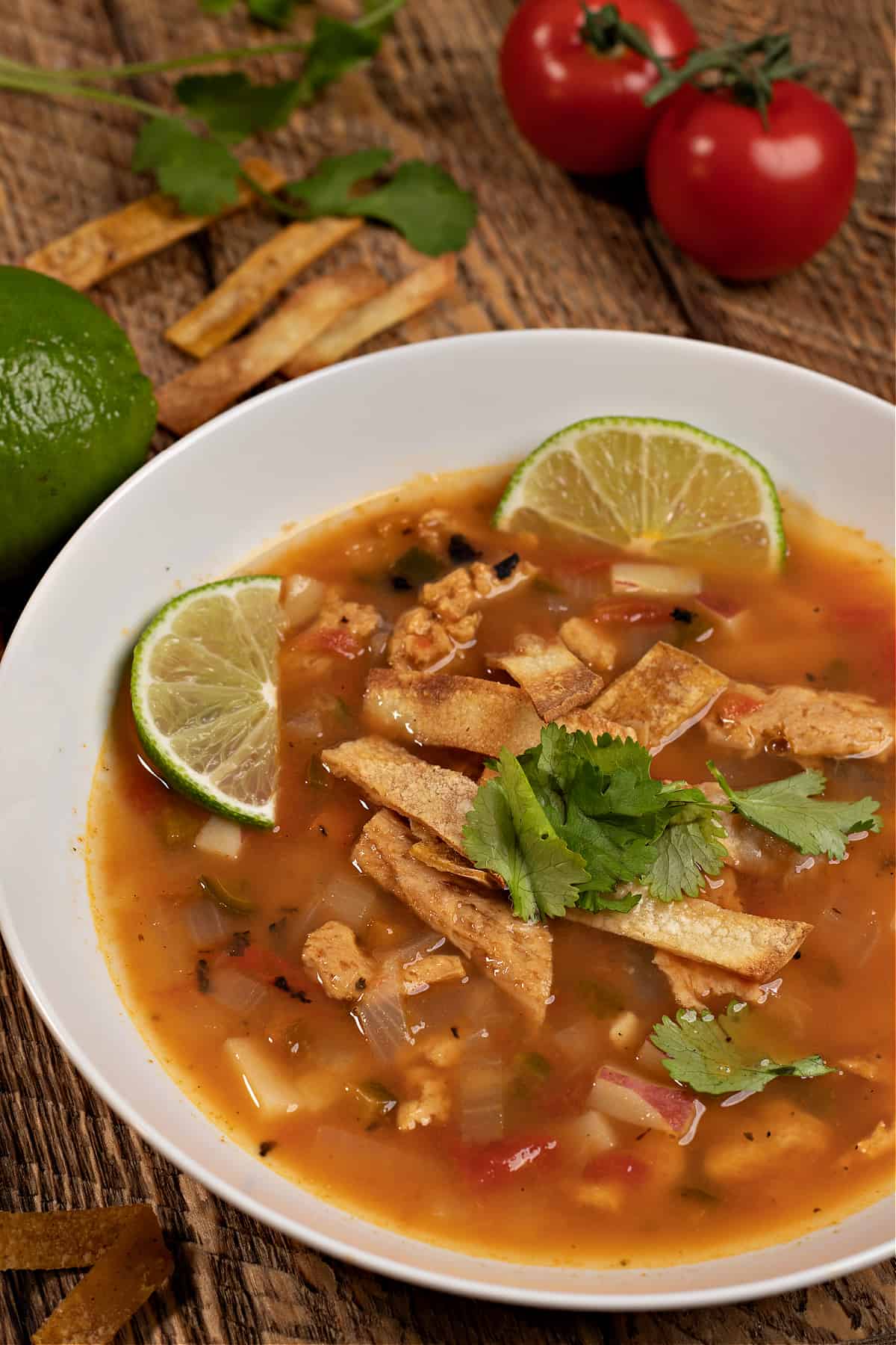 bowl of sopa de lima also called mexican lime soup