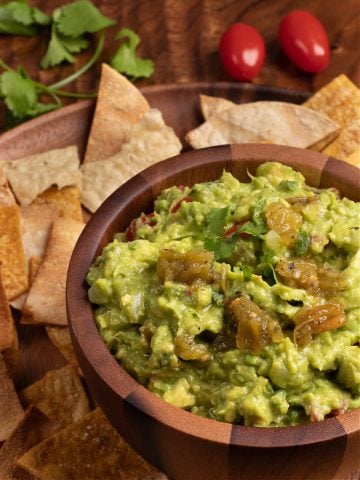 a platter of chips with my vegan guacamole