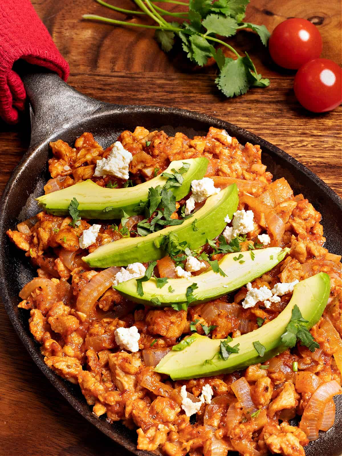 mexican vegan tinga with avocado slices